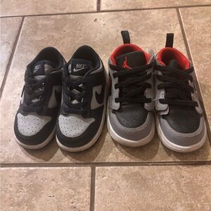 Nike Kids Black and Gray Sneakers with Red Accents